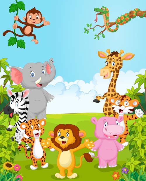 Various animals in the forest cartoon vector free download