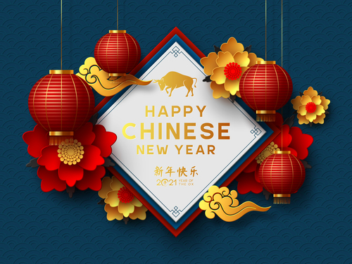 Very beautiful Chinese New Year greeting card vector