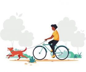 Walking the dog cartoon illustration vector