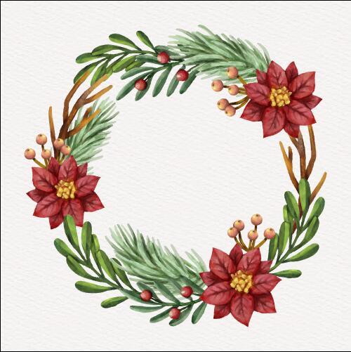 Watercolor Christmas Wreath Vector