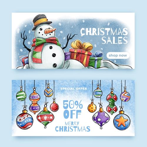 Watercolor christmas sale tag banner vector
