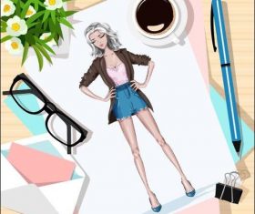 Watercolor girl illustration vector