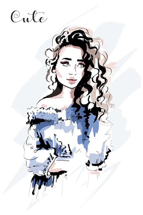 Watercolor illustration beautiful girl vector