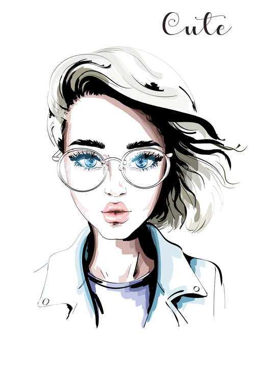 Watercolor illustration girl portrait vector