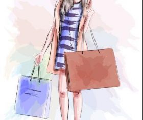 Girl shopping bag watercolor illustration hi-res stock photography and  images - Alamy