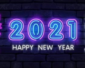 White and pink letters 2021 new year neon vector banner