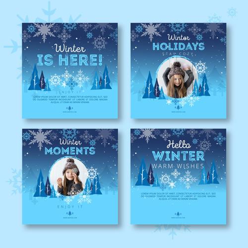 Winter beautiful card set vector