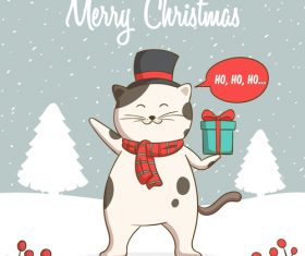 Winter outdoor cat christmas card vector