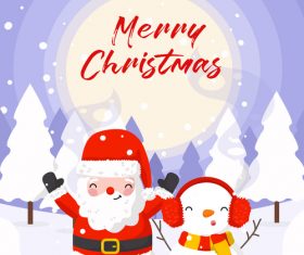 Winter outdoor santa and snowman vector