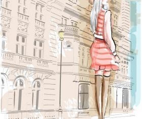 Woman turning around watercolor illustration vector