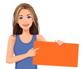 Woman vector holding orange cardboard