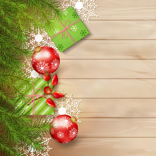Wooden wall background Christmas exquisite greeting card vector