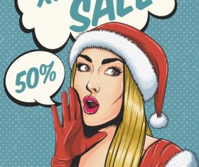 XMAS girl salesperson pop art illustration vector