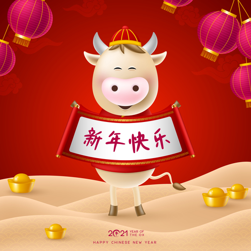 Year of the ox 2021 greeting card vector