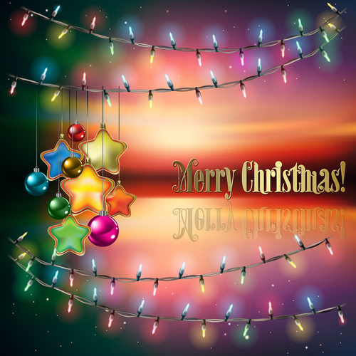 Abstract background with Christmas lights decorations and stars vector