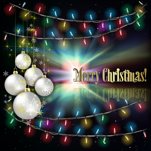 Abstract background with Christmas lights white decorations and stars vector