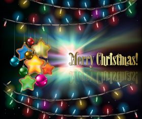 Abstract black background with Christmas lights decorations and stars vector