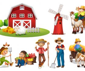 Agricultural products and farmer cartoon vector