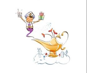 Aladdin magic lamp hand drawn illustration vector