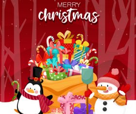 Animal and gift box background christmas card vector