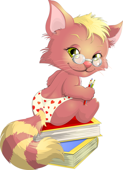 Animal cartoon vector sitting on books