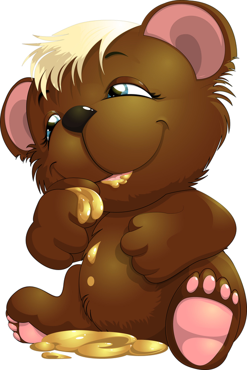 Bear cartoon vector eating honey