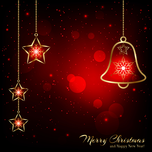Bells and twinkling stars christmas card vector
