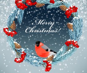Bird on Christmas Wreath Vector