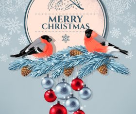 Bird on pine branch Christmas card vector