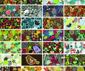 Birds and flowers cards vector