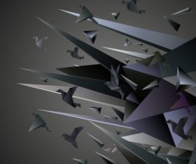 Black paper crane 3D background vector