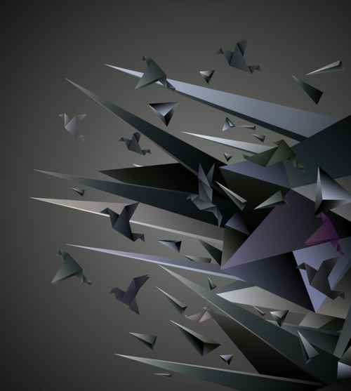Black paper crane 3D background vector