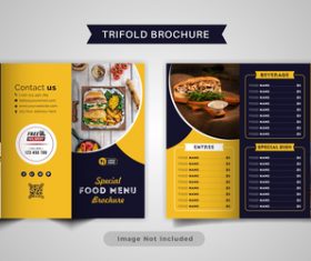 Black yellow trifold brochure food menu vector