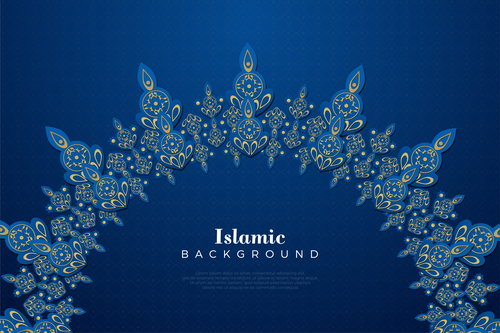 Blue background and flower Islamic classic decoration background vector