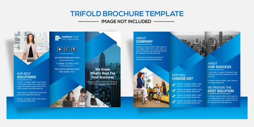 Blue trifold business brochure design vector