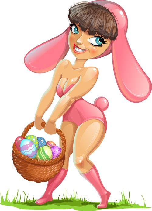 Bunny girl holding an egg vector