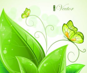 Butterfly and green leaf background vector