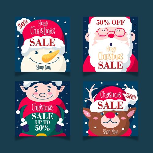Cartoon characters and animals christmas promotion card vector
