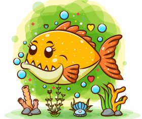 Cartoon fish watercolor illustration vector