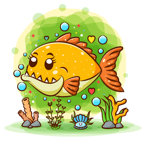 Cartoon fish watercolor illustration vector