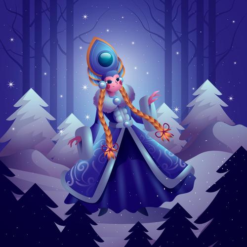 Cartoon mythical character Snow Princess in the jungle vector