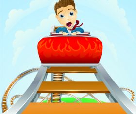 Cartoons children on a roller coaster vector
