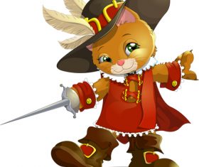 Cat swordsman cartoon vector