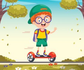 Children playing electric balance bike vector
