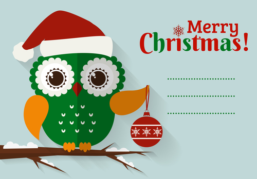 Christmas card with green owl vector
