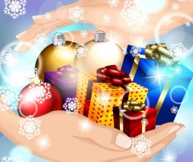 Christmas gift and hand vector