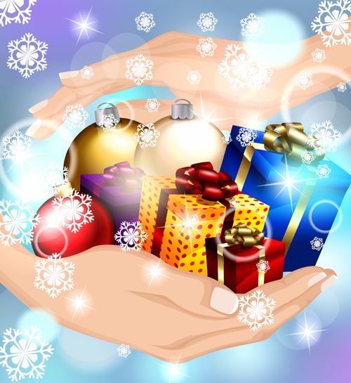 Christmas gift and hand vector