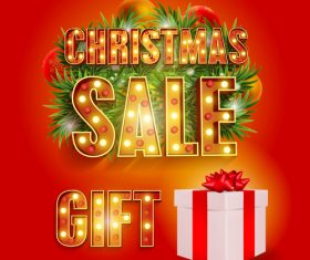 Christmas gift half price sale poster vector