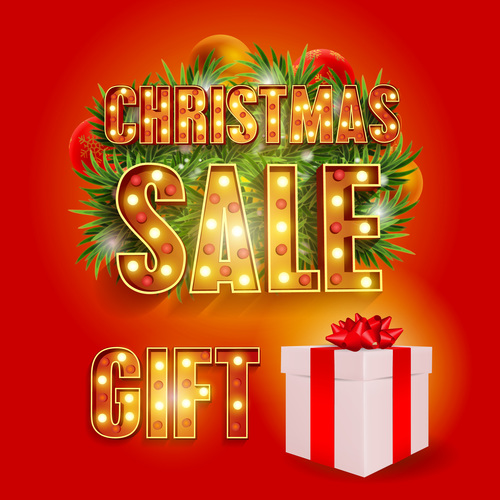 Christmas gift half price sale poster vector