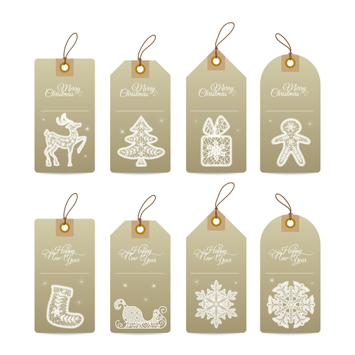 Christmas gift tags with lace hand drawn decorative elements vector